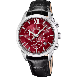Reloj Festina Hombre Swiss Made F20041/5 Piel Negra Cronógrafo Acero Analógico