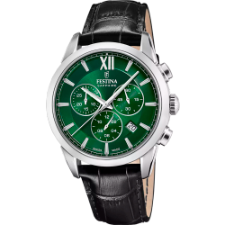 Reloj Festina Hombre Swiss Made F20041/6 Piel Negra Cronógrafo Acero Analógico