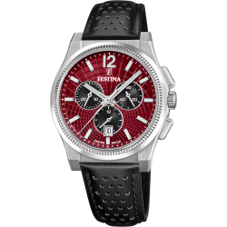 Reloj Festina Hombre Swiss Made F20060/5 Piel Negra Cronógrafo Acero Analógico