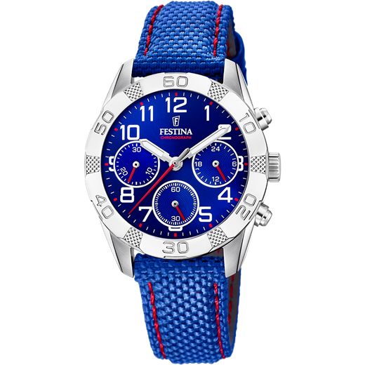 Reloj Festina Infantil F20346/2 Piel Azul Cronógrafo Acero Analógico