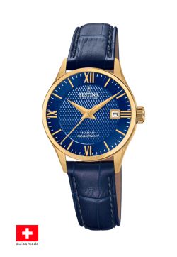 Reloj Festina Mujer F20011/3 Acero Dorado Correa Piel Azul Analógico