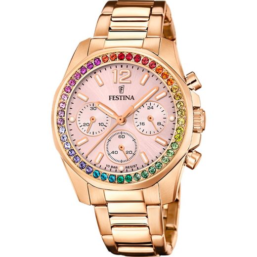 Relógio Festina Feminino F20639/4 Dourado Multicolorido com Zircônia