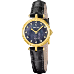 Reloj Festina Mujer F20788/4 Acero Dorado Piel Negra Analógico
