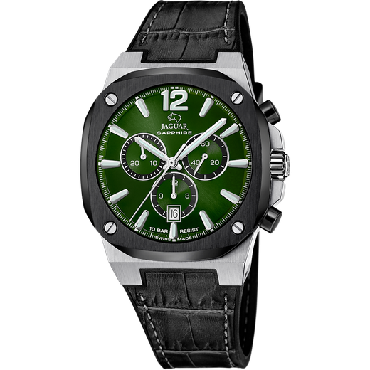 Reloj Jaguar Hombre J1026/5 Swiss Made Piel Negra Cronógrafo Acero Analógico