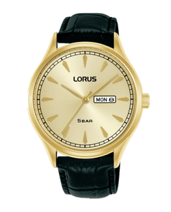 Reloj Lorus Hombre RH328BX9S Piel Negra Acero Dorado Analógico