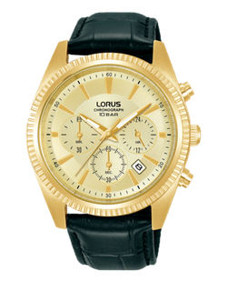 Reloj Lorus Hombre RT302LX9 Piel Negra Cronógrafo Acero Dorado Analógico