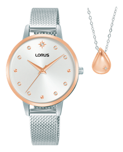 Reloj Lorus Mujer RG288XX9 Acero Bicolor Rosa + Collar Con Gota