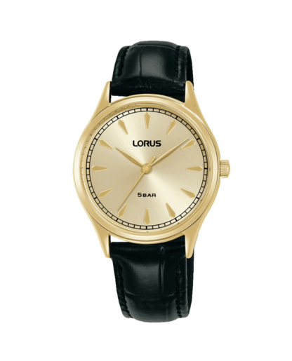 Reloj Lorus Mujer RG298YX9 Piel Negra Acero Dorado Analógico