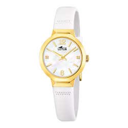 Reloj Lotus Mujer 19029/1 Piel Blanca Acero Dorado