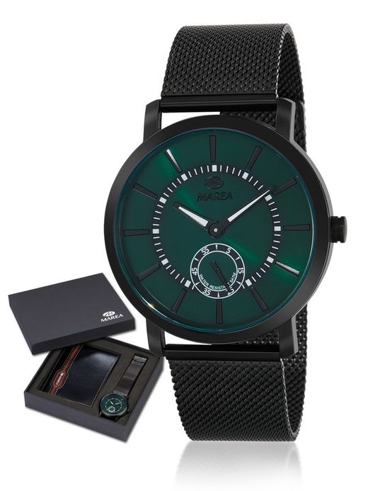 Montre Marea pour homme B36186/6 en acier noir + portefeuille