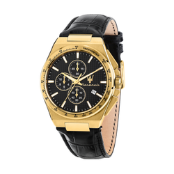 Reloj Maserati Hombre R8871653001 Piel Negra Acero Dorado Cronógrafo Analógico