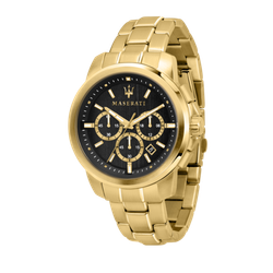 Reloj Maserati Hombre R8873621013 Successo Negro Cronógrafo Acero Dorado Analógico