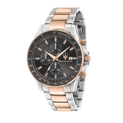 Reloj Maserati Hombre R8873640014 Sfida Negro Cronógrafo Acero Plateado Bicolor Rosa Analógico