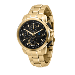 Reloj Maserati Hombre R8873645002 Successo Negro Acero Dorado Solar Analógico
