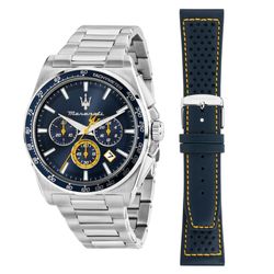 Montre Maserati pour homme R8873652001, acier et cuir bleu