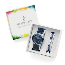 Reloj Nowley Niño 8-0984-0-2 Piel Azul + Pulsera Cruz