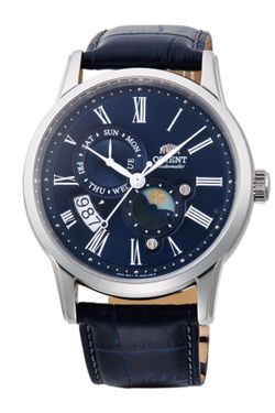 Reloj Orient Hombre RA-AK0011D30B Acero Piel Azul Automático Fase Lunar Analógico