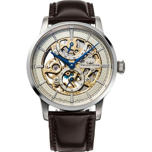 Montre automatique Orient Star pour homme, modèle Pléiades, en cuir marron, RE-AZ0004S00B