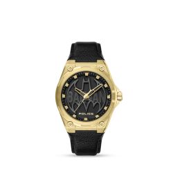 Reloj Police Hombre PEWGA0090006-SET Piel Negra Acero Dorado Analógico