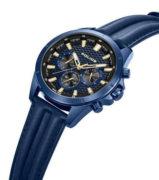 Reloj Police Hombre PEWJF2204113 Piel Azul Cronógrafo Acero Azul Analógico