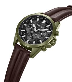 Reloj Police Hombre PEWJF2204114 Piel Marrón Cronógrafo Acero Verde Analógico