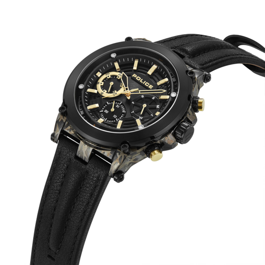 Reloj Police Hombre PEWJF2226641 Piel Negra Cronógrafo Acero Negro Analógico