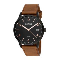 Reloj Potens Hombre 40-2990-0-A2 Piel Marrón Acero Negro Analógico