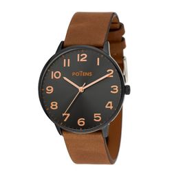 Reloj Potens Hombre 40-2998-0-A2 Piel Marrón Acero Negro Analógico