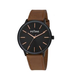 Reloj Potens Hombre 40-3004-0-A1 Piel Marrón Acero Negro Analógico