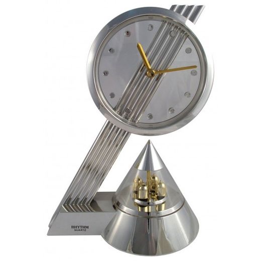 Rhythm Table Clock 4RG494NR03 Decorative Round Black Two-Tone Gold