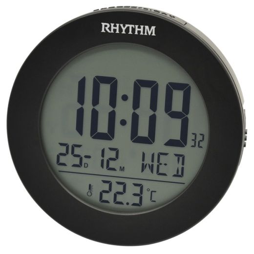 Relógio LCD Rhythm LCT103NR02 Despertador Preto