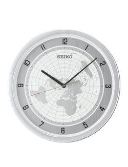 Reloj Seiko Clock De Pared QXA814A Plástico Plateado Mapa Mundi