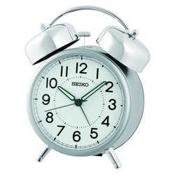 Reloj Seiko Clock Despertador QHK063S Estándar Doble Campana Plástico Plateado