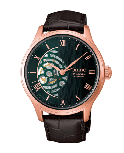 Reloj Seiko Hombre HCB007J1 Presage Japanese Garden Piel Marrón Acero Rose Automático