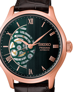 Reloj Seiko Hombre HCB007J1 Presage Japanese Garden Piel Marrón Acero Rose Automático