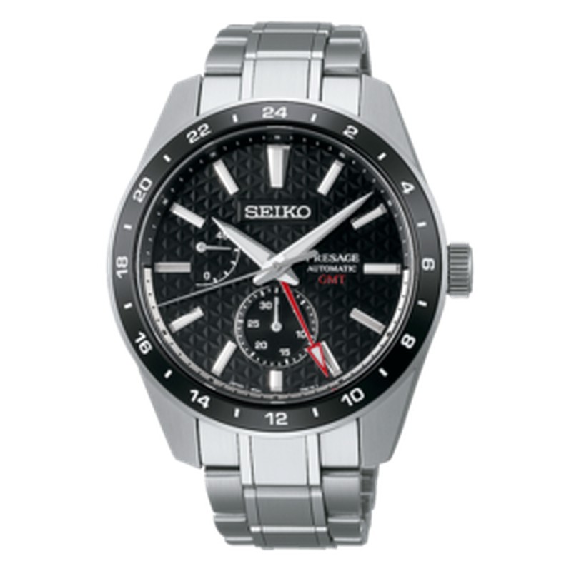 Seiko Herrenuhr SPB221J1 Presage Sharp Edged Series GMT Schwarz