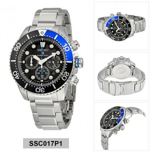 Seiko Men's Watch SSC017P1 Prospex Diver's Chrono Solar Black / Blue