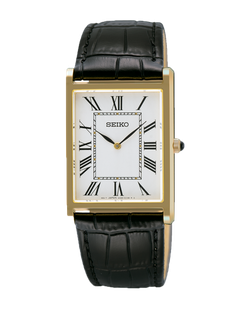 Reloj Seiko Hombre SWR104P1 Neo Classic Piel Negra Acero Dorado Analógico