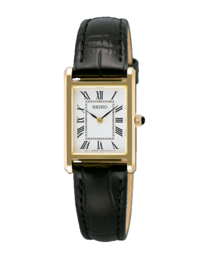 Reloj Seiko Mujer SWR108P1 Neo Classic Piel Negra Acero Dorado Analógico