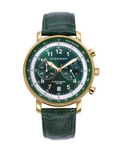 Reloj Viceroy Hombre 401449-64 Cronógrafo Piel Verde Acero Dorado Bicolor Verde Analógico