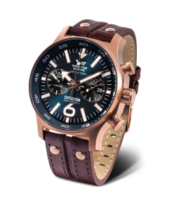 Reloj Vostok Hombre 6S21-595B645 Piel Marrón Cronógrafo Acero Rose Analógico
