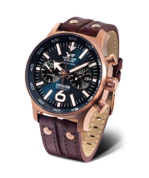 Reloj Vostok Hombre 6S21-595B645 Piel Marrón Cronógrafo Acero Rose Analógico