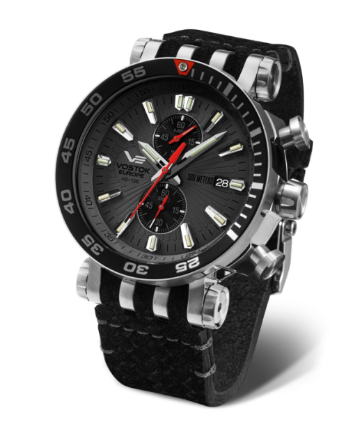 Reloj Vostok Hombre VK61-575A588 Piel Negra Cronógrafo Acero Analógico