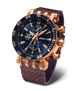 Reloj Vostok Hombre VK61-575B590 Piel Marrón Cronógrafo Acero Analógico