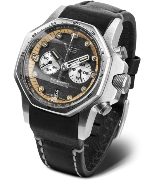 Reloj Vostok Hombre VK64-640A698 Piel Negra Cronógrafo Acero Analógico