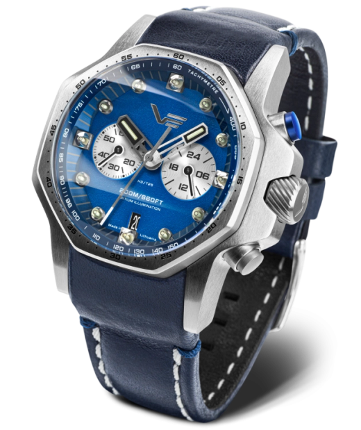 Reloj Vostok Hombre VK64-640A700 Piel Azul Cronógrafo Acero Analógico
