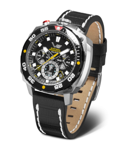 Reloj Vostok Hombre VK67-650E725 Piel Negra Cronógrafo Acero Analógico