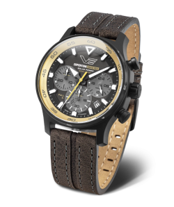 Reloj Vostok Hombre VR42-592C763 Piel Marrón Cronógrafo Acero Negro Solar