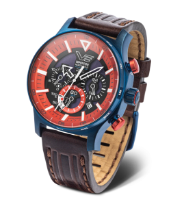 Reloj Vostok Hombre VR42-595D734 Piel Marrón Cronógrafo Acero Azul Solar