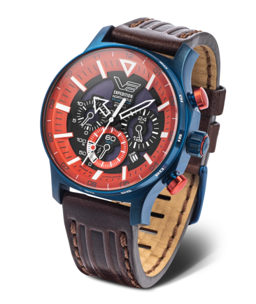 Reloj Vostok Hombre VR42-595D734 Piel Marrón Cronógrafo Acero Azul Solar